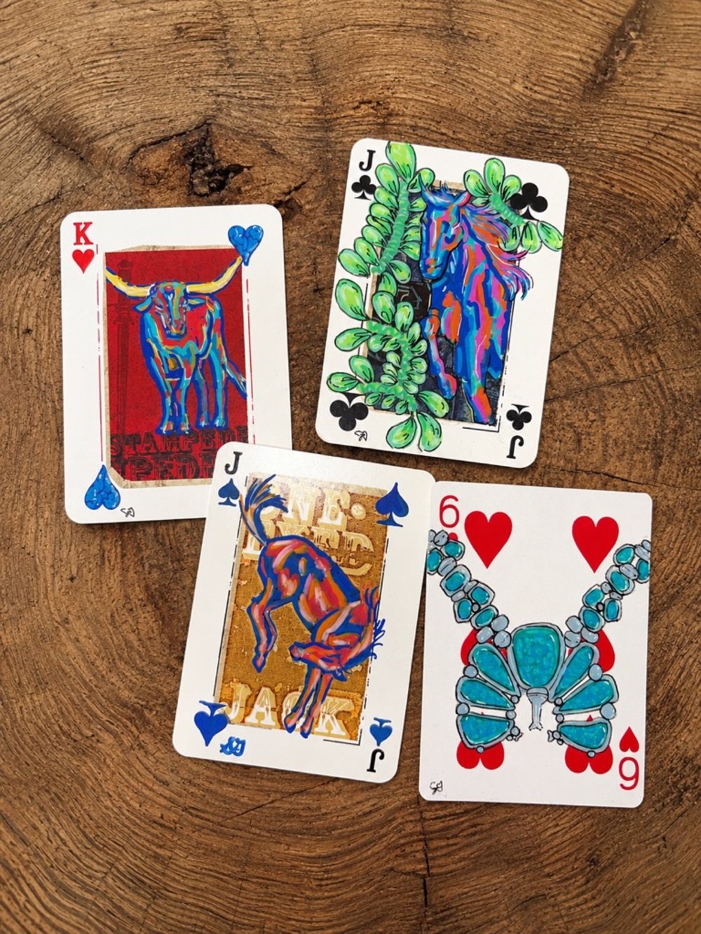 Hand-Painted Playing Cards - Colorful Western ACEO - Hat Accessories